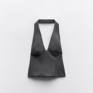 Elegant Gray Halter stripe Top